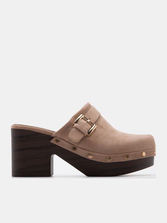 Luigi Suede Mules With High Heel In Beige Colour