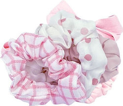 Hair Scrunchie Λαστιχάκια Μαλλιών Σετ 3 Τεμαχίων Ροζ Πουά