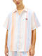Short Sleeve Cotton Shirt Striped Ecru-Orange-Light Blue