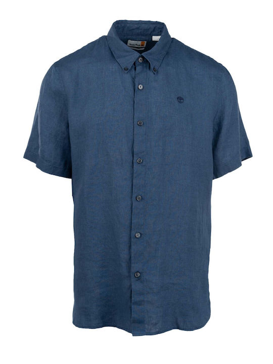 Timberland Short Sleeve Linen Shirt Blue