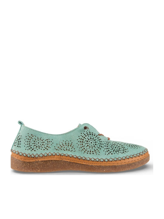 Leather Women's Ballerina Shoes In Green Colour