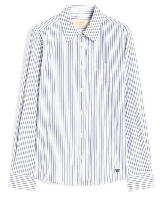Long Sleeve Women's Shirt White-Blue Striped
