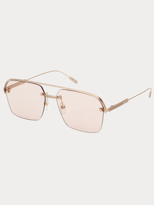 Zegna Women's Sunglasses with Rose Gold Metallic Frame and Pink Lens EZ0213 29E