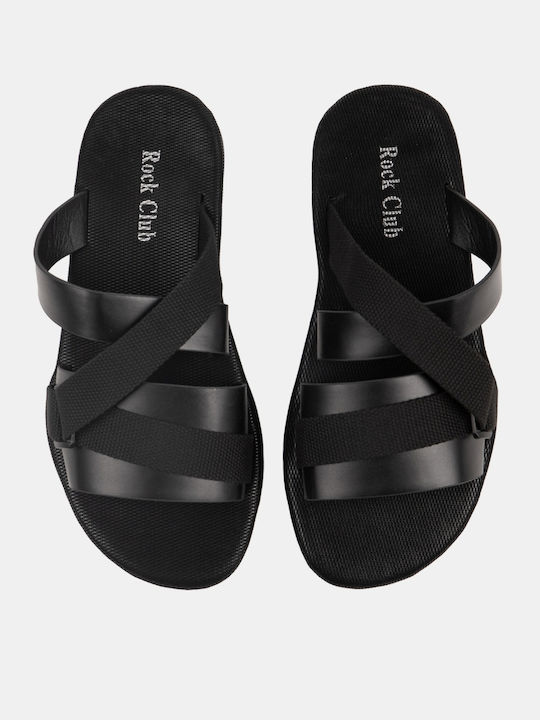 Rock Club Leather Winter Men's Black Slippers