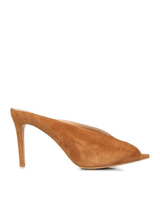 Classico Pantofi Mules Dama De Catifea Tabac Maro