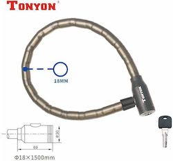 Tonyon Fahrradschloss Kabelschloss 18mm*1500mm Mit Schlüssel Sicherheitsschlösser PVC-Beschichtung 1807-p