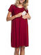 Short Sleeve Maternity Nursing Dress Red Cotton-Polyester