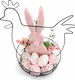 Easter Basket Chicken Pink Bunny Pink Branches Eggs Multicolored Decorative Eggs