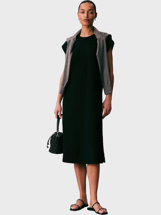 Summer Midi T-Shirt Dress with Tearing Black