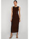 Ladies Midi Evening Dress with Mesh Brown