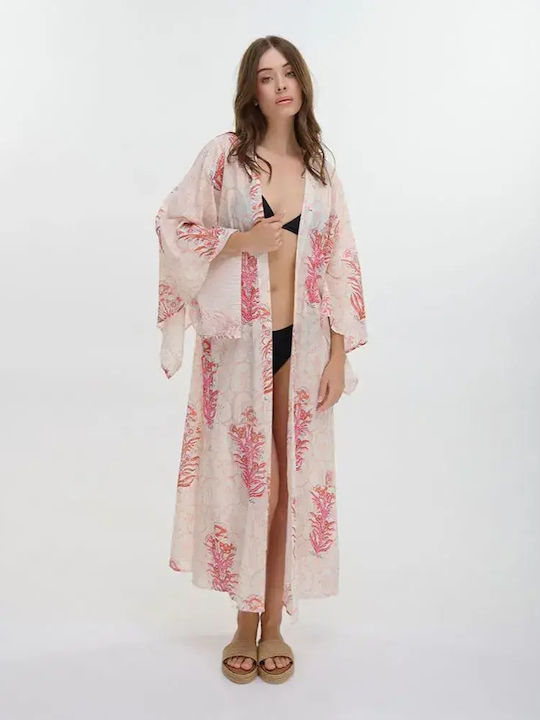 Ble Resort Collection Μανικι Κιμονό Παραλίας Ροζ/μπεζ Ble Resort Collection Μανικι Κιμονό Παραλίας Ροζ/μπεζ