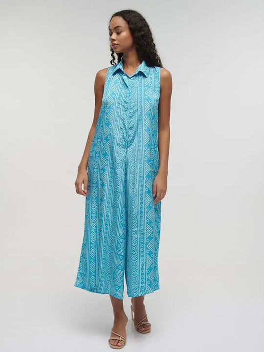 Women Sleeveless One-piece Jumpsuit Turquoise