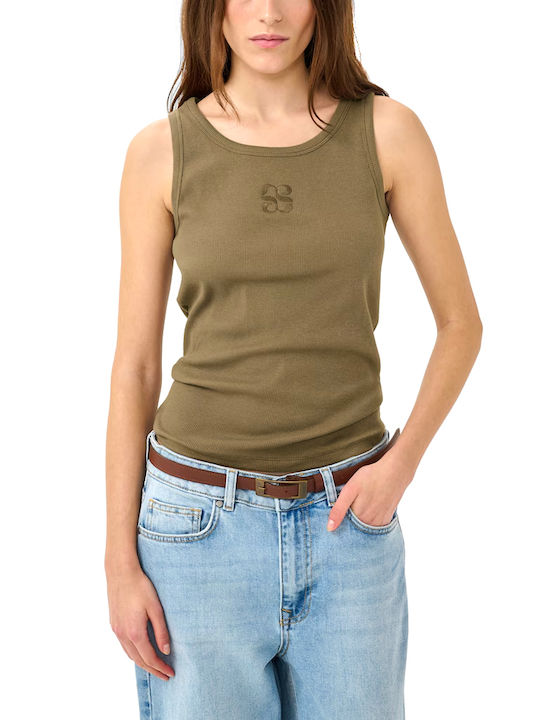 Women's Cotton Sleeveless Khaki Blouse