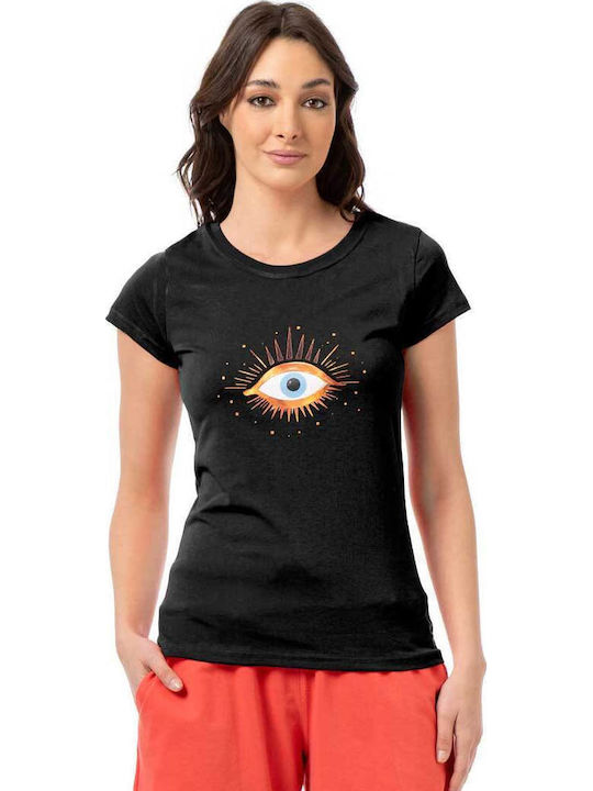 Bodymove Γυναικεία Μπλούζα Βαμβακερή Eyes Μαύρο