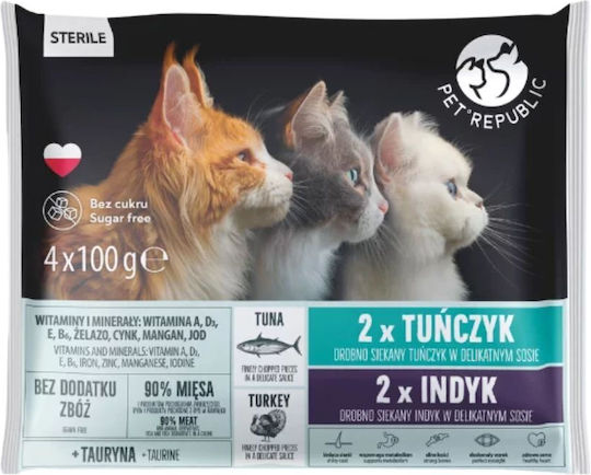 Pet Republic Nasses Katzenfutter in Beutel mit Thunfisch, Türkei und Fleisch 4x100gr