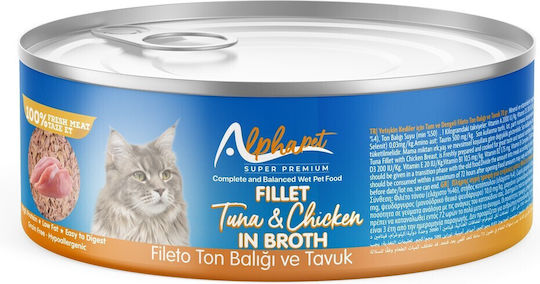 Alpha Pet Υγρή Τροφή για Ενήλικες Γάτες σε Κονσέρβα με Τόνο και Κοτόπουλο 70gr