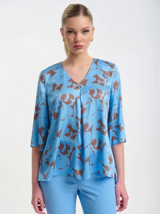 Women's Satin Blouse with 3/4 Sleeve Sky Blue
