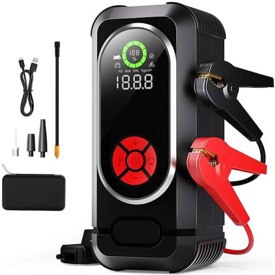 Portable Car Battery Starter with Power Bank USB Pump Flashlight 12V