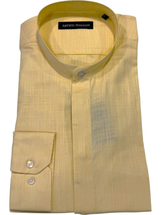Long Sleeve Linen Shirt Yellow
