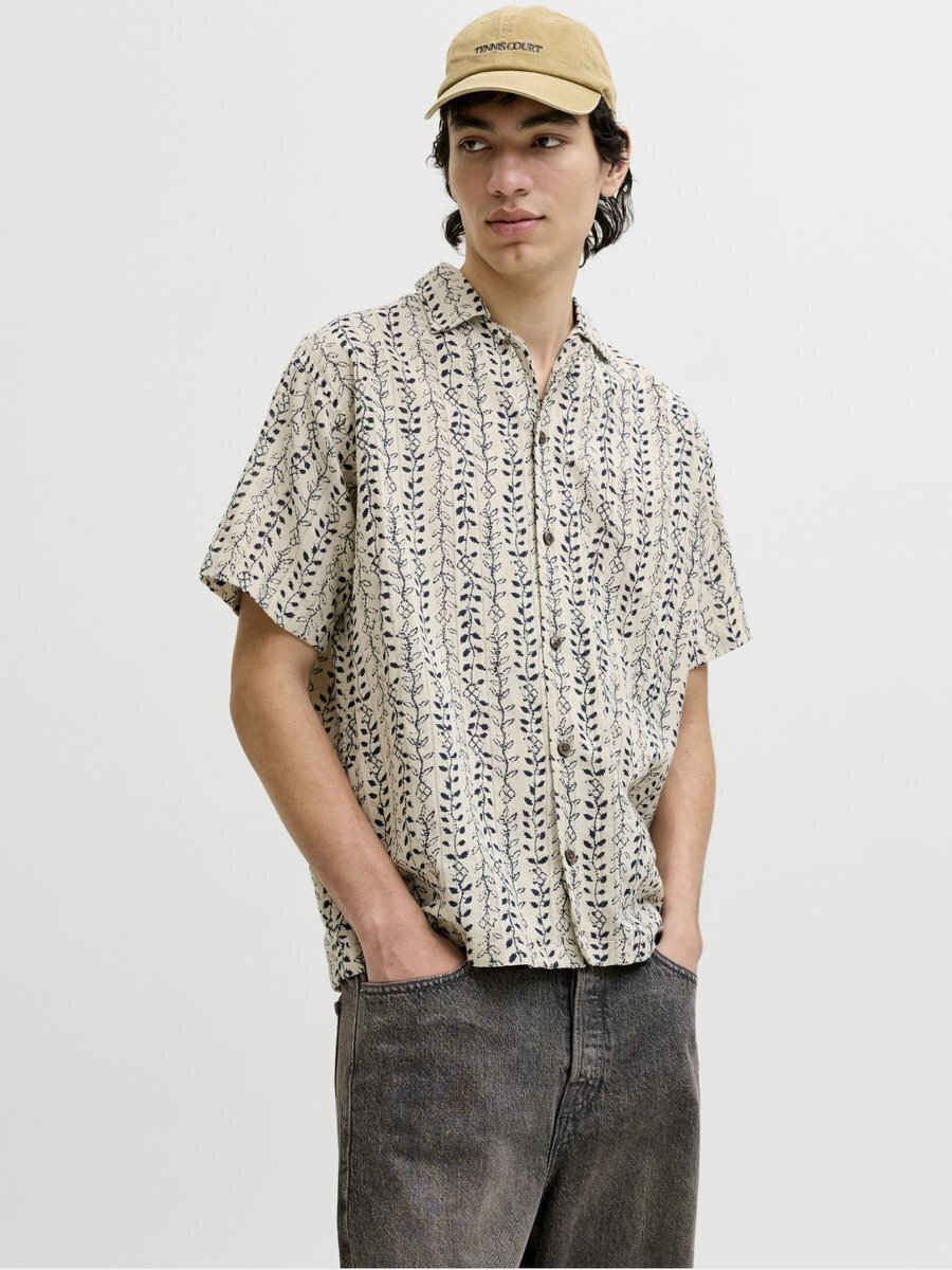 Jack & Jones Short Sleeve Cotton Shirt Gray 12291968 | Skroutz.mt