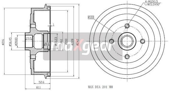 Τύμπανο Φρένων Daewoo Πίσω Lanos Χωρίς Abs Πλήμνη 825.258002