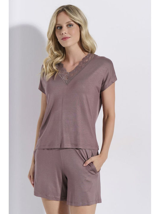 Jeannette Lingerie Summer Women's Pyjama Set Mocha
