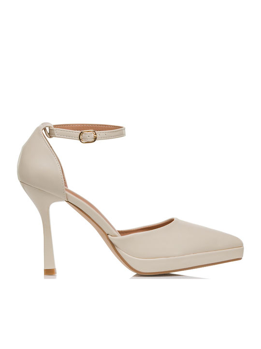 Diamantique Pantofi cu Toc cu Barete Bej