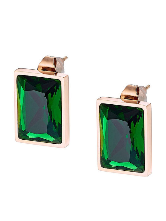 Verorama Earrings Made of Gold Plated Steel with Green Stones