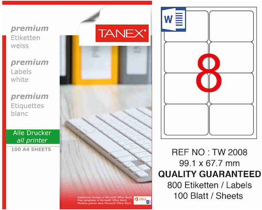 Tanex Αυτοκόλλητες Ετικέτες Α4 Ορθογώνιες 99.1x67.7mm