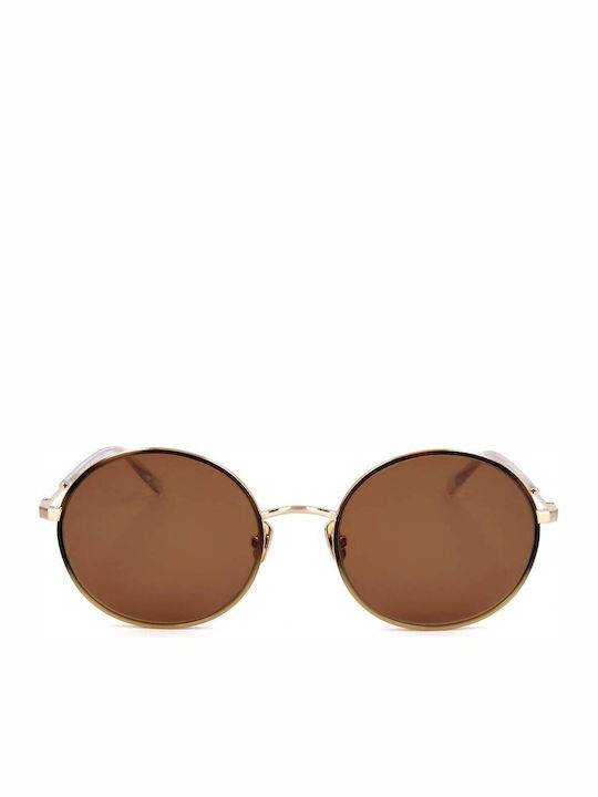 Sandro Unisex Sunglasses With Gold Frame And Brown Lens