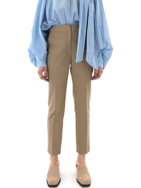 MY T Women's Fabric Capri Trousers in Slim Fit Beige