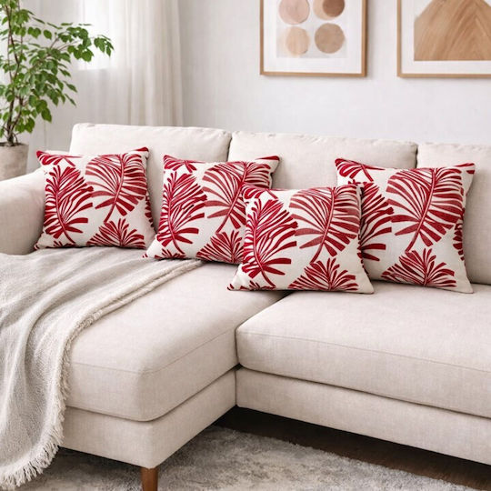 ForHome Μαξιλαροθήκη Foglie D'acero Κόκκινο 4τμχ 45x45εκ.