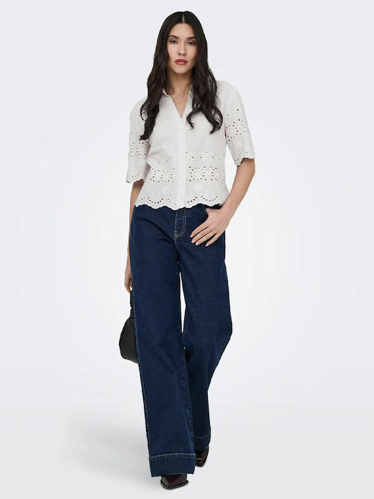 Long Sleeve Women's Denim Shirt White