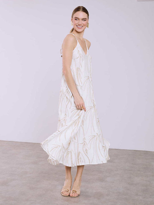 Celestino Damen Maxi Kleid Mit Stickereien Loose Fit Weiß