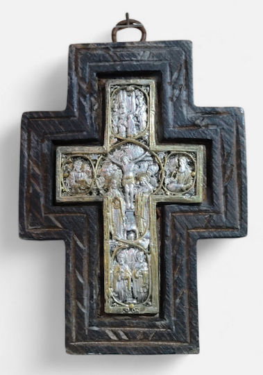 Wooden Aged Wall Hanging Cross Silver 925 Size 16x12 cm