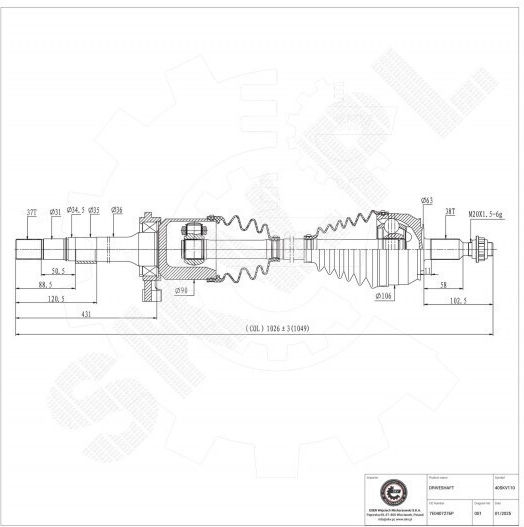 Jumătate De Axă De Transmisie VW California Multivan Transportator Față Dreapta 7e0407276p