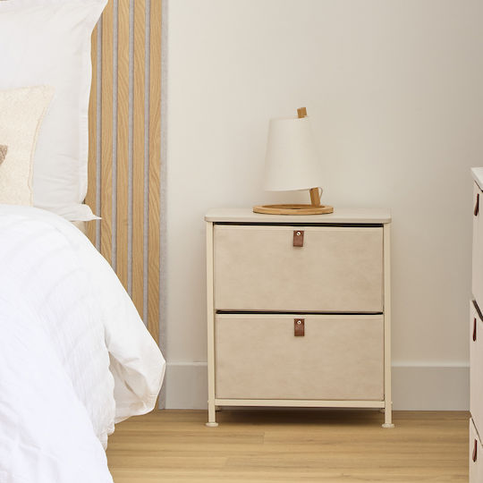 Bedside Table F-v Tissa With Beige Fabric Upholstery 45x30x51cm