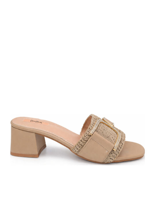 Mules With Chunky Low Heel In Beige Colour SV-VB67319-26ML-BEIGE