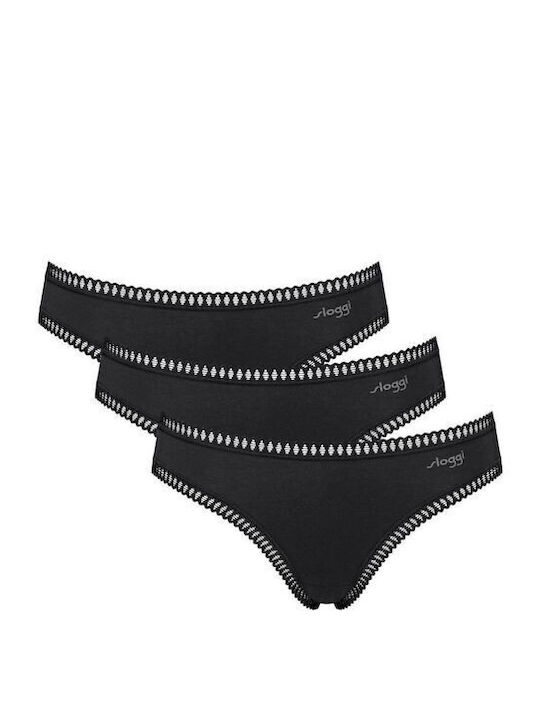Sloggi Βαμβακερά Γυναικεία Slip 3Pack με Δαντέλ...