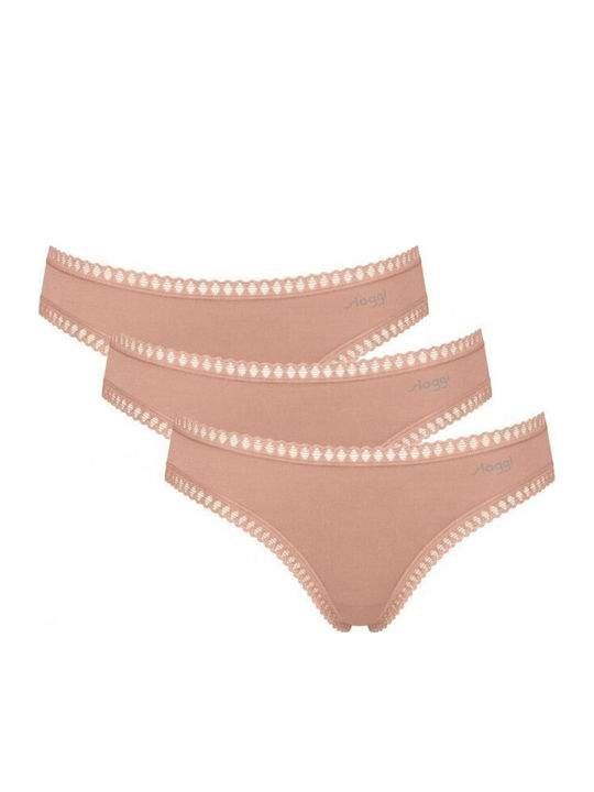 Sloggi Βαμβακερά Γυναικεία Slip 3Pack με Δαντέλ...