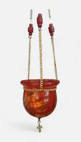 Hanging Blown Glass Oil Vigil Lamp The Tealight Orange Color Cup Size 11x11 cm With Chain 73 cm Length