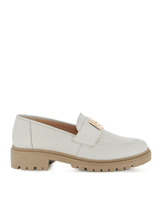 Leather Women's Moccasins In Beige Color