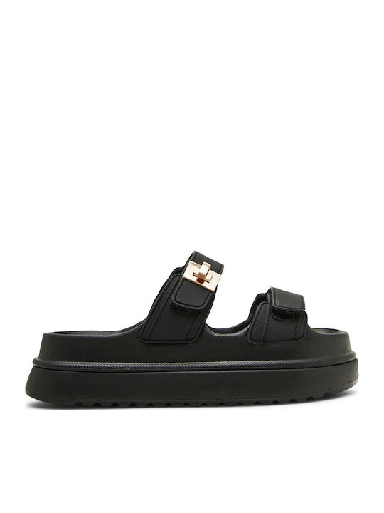 Δερμάτινα Γυναικεία Σανδάλια Flatforms Μαύρα