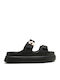 Δερμάτινα Γυναικεία Σανδάλια Flatforms Μαύρα
