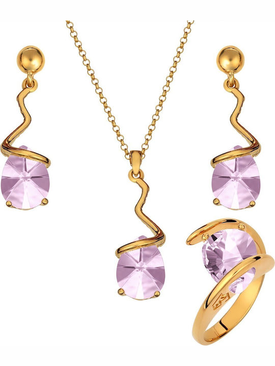 Verorama Set with Necklace Earrings & Ring from Gold Plated Silver with Stones