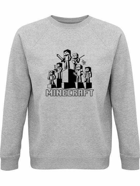 Kinder-Sweatshirt Grau Melange Minecraft Videospiel Charakter Fanart