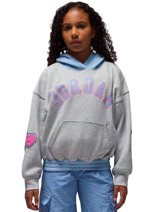 Fleece Παιδικό Φούτερ με Κουκούλα και Τσέπες Γκρί