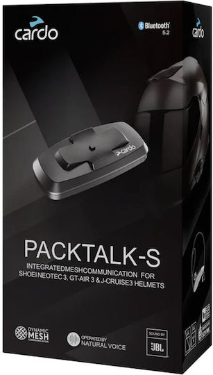 Cardo Packtalk-S Single Motorcycle Communication for Helmet with Bluetooth Compatible with SHOEI GT-Air 3 NEOTEC 3 & J-Cruise 3