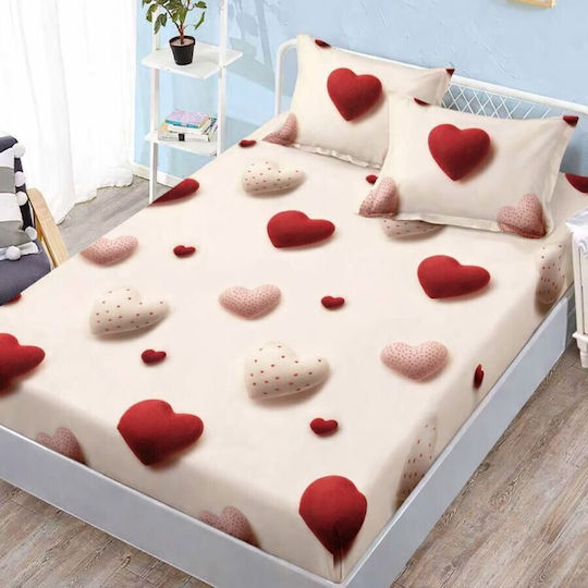 Pucioasa Bed Sheet Set With 2 Pillowcases Double Bed With Rubber Hugger 160x200cm Red 3 Pieces