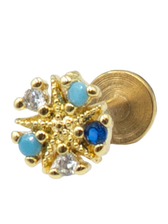 Poco Loco Ohrring Piercing aus Stahl Silber Türkis